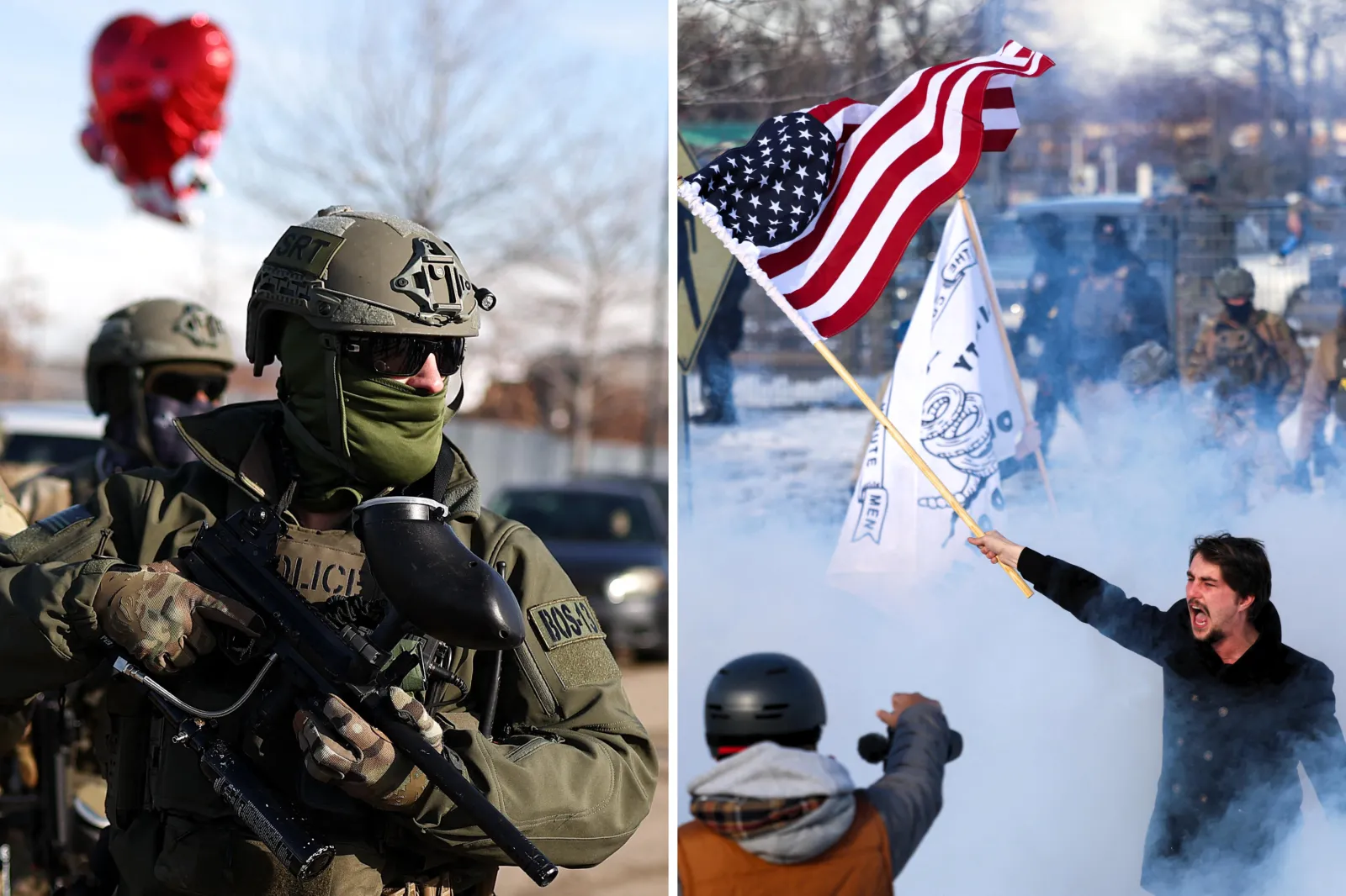 Pro-ICE demonstrators confront anti-ICE demonstrators outside of the Whipple federal building on January 09, 2026 in Minneapolis, Minnesota