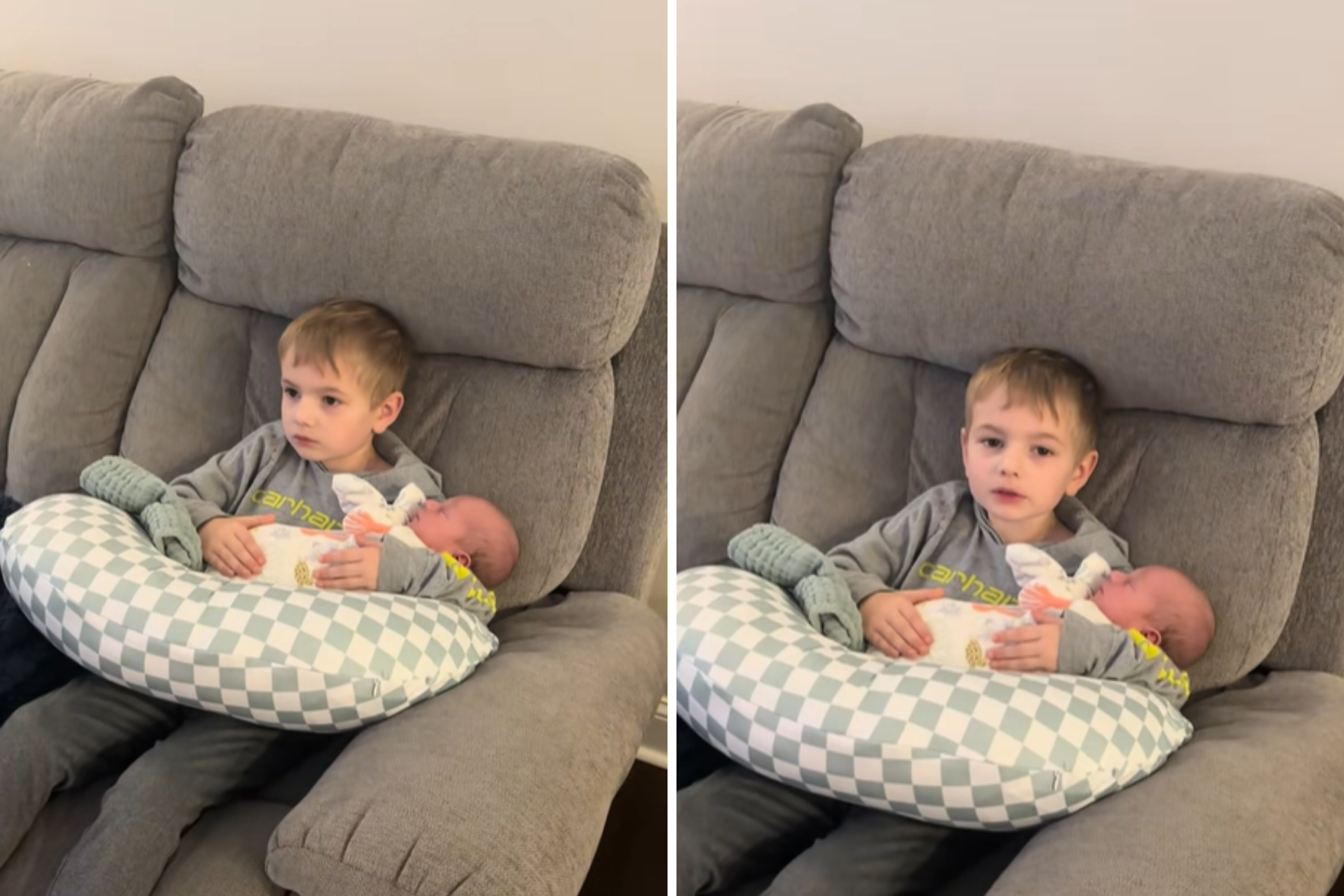 Dad Walks Into Living Room, Shock at What Toddler Is Doing With Newborn