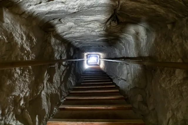 Stairway of a tomb in the center of a pyramid in Giza, Egypt.
