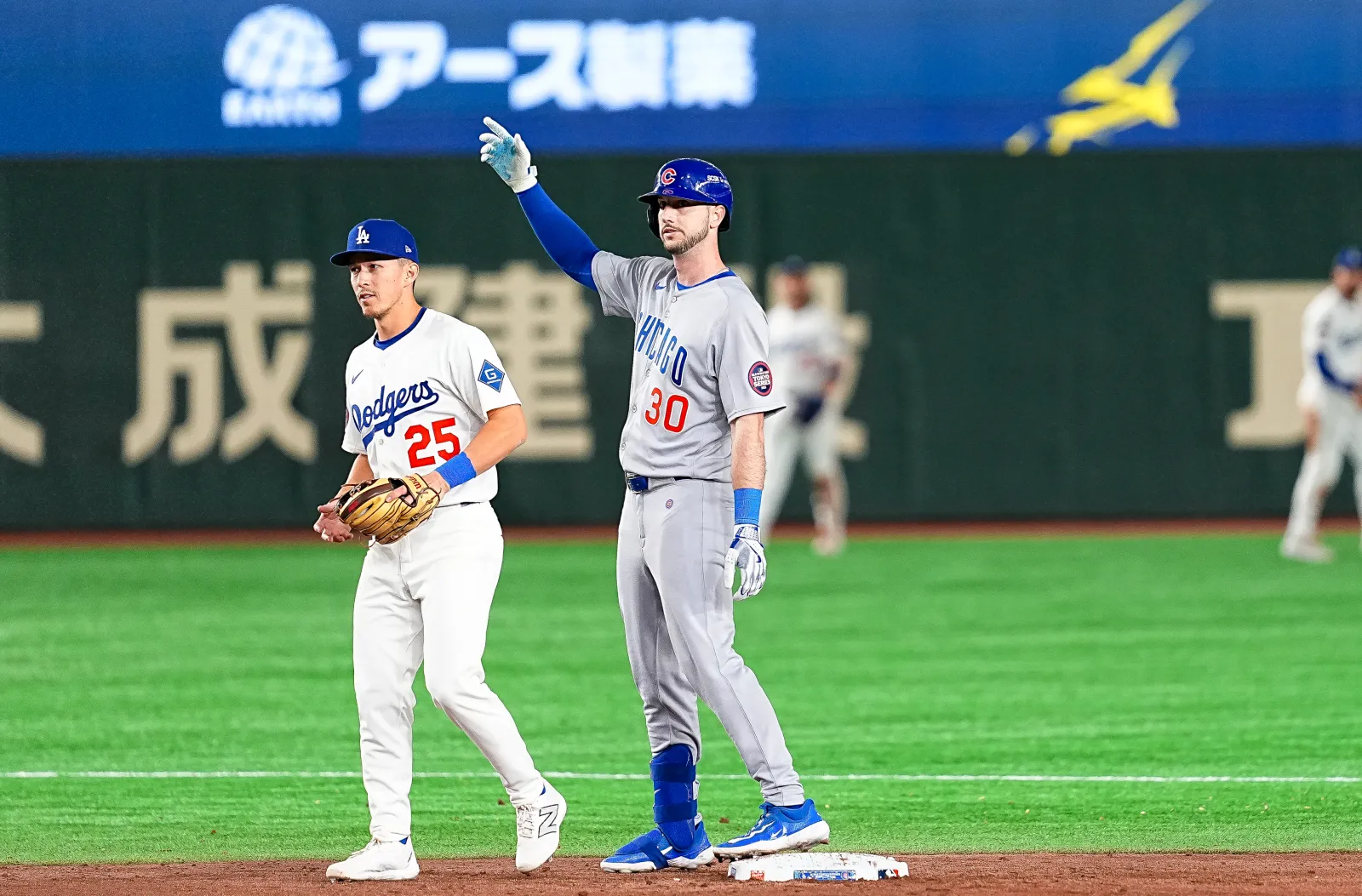 TOKYO, JAPAN - MARCH 19: Kyle Tucker #30 of the Chicago Cubs reacts after hitting a double in the bottom of the ninth inning during the MLB Tokyo Opening Series between Los Angeles Dodgers and Chicago Cubs at Tokyo Dome on March 19, 2025 in Tokyo, Japan. (Photo by Gene Wang/Getty Images)