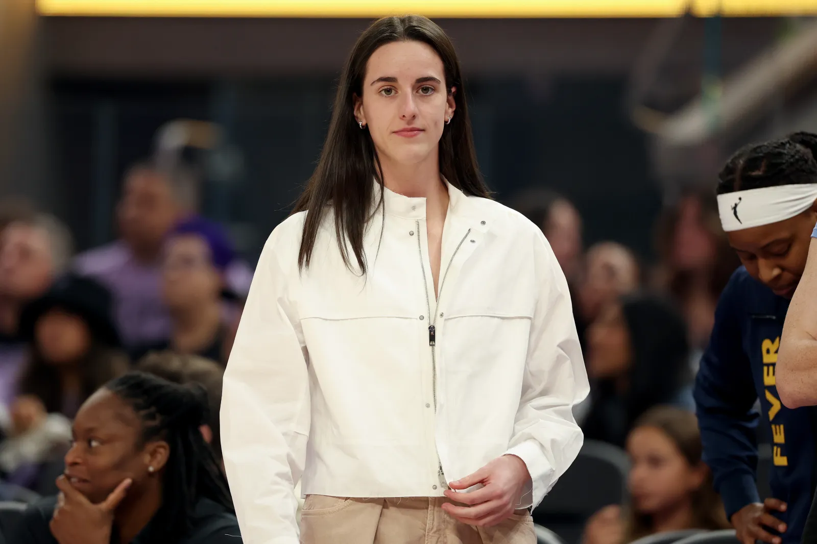WNBA star Caitlin Clark watches Indiana Fever play Golden State Valkyries
