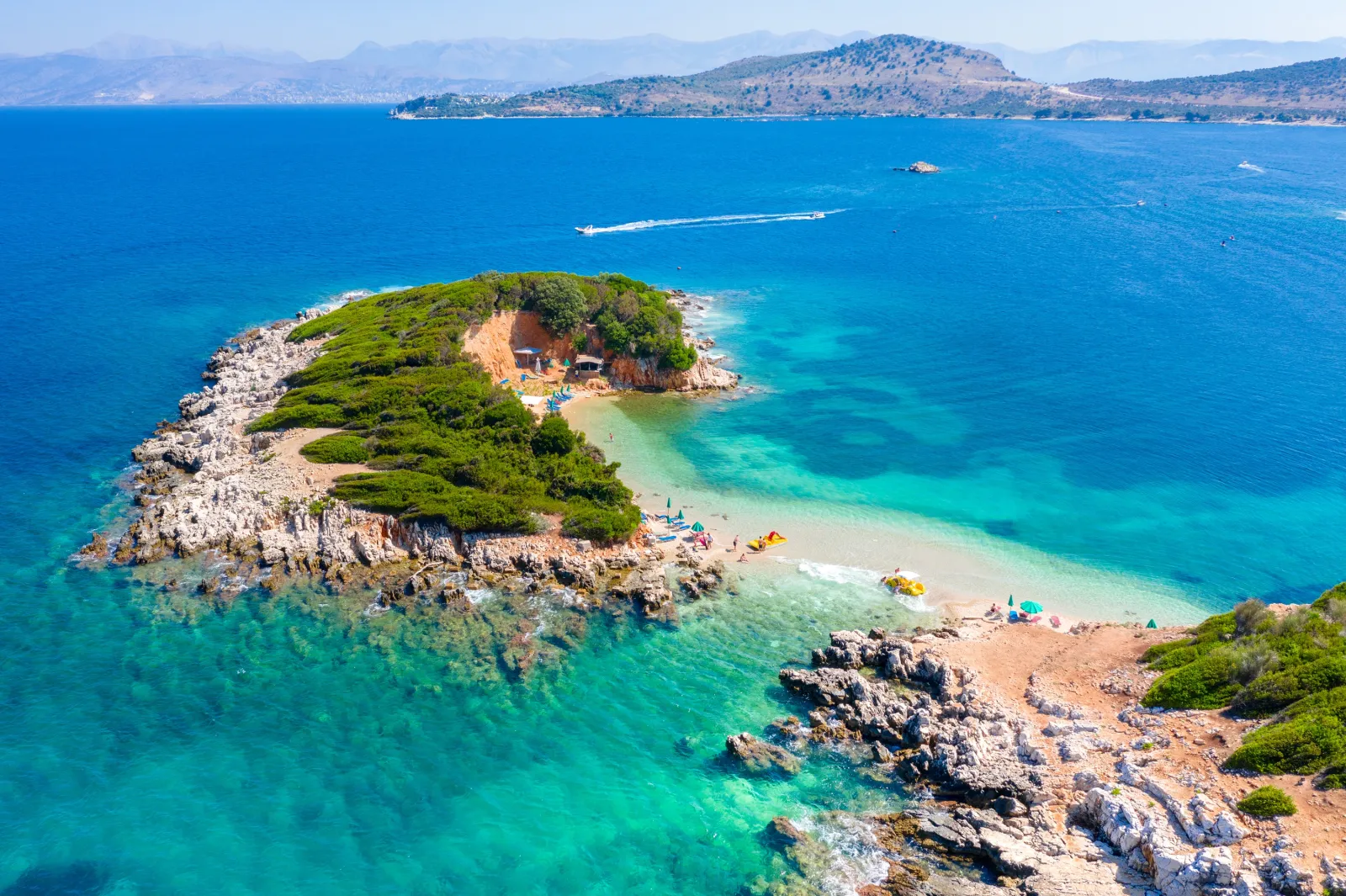 View of Bora Bora beach in Ksamil, Albanian Riviera.