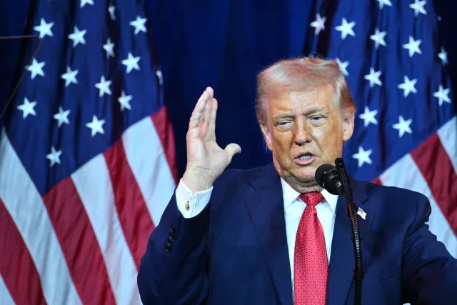 Donald Trump speaks during the House Republican Party (GOP) member retreat at the Kennedy Center in Washington, DC, on January 6, 2026.