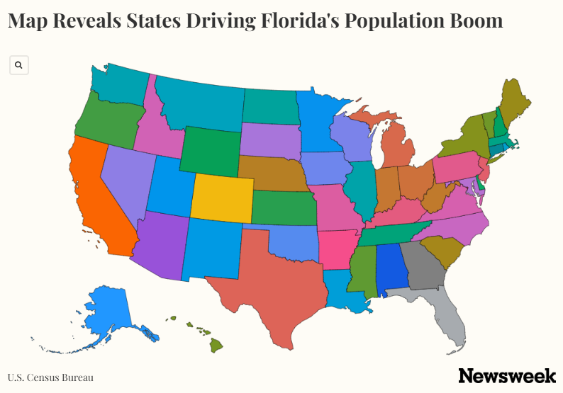 Map Reveals States Driving Florida's Population Boom
