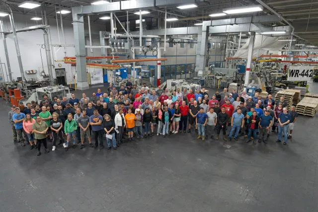 Some of the last printing press employees at the factory in Warsaw, Indiana.