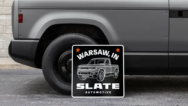 A sign at the Warsaw factory.