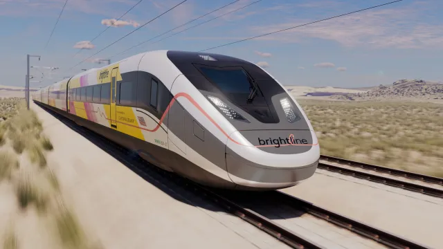 train exterior rendering supplied by Brightline West