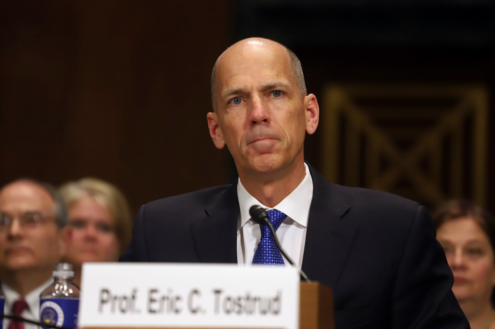 Eric C. Tostrud, President Donald Trump’s nominee to be a District Court Judge for the District Court of Minnesota, gives testimony during a U. S. Senate Judiciary Committee Hearing on Capitol Hill in Washington on Wednesday, April 11, 2018.(AP Photo/Harry Hamburg)