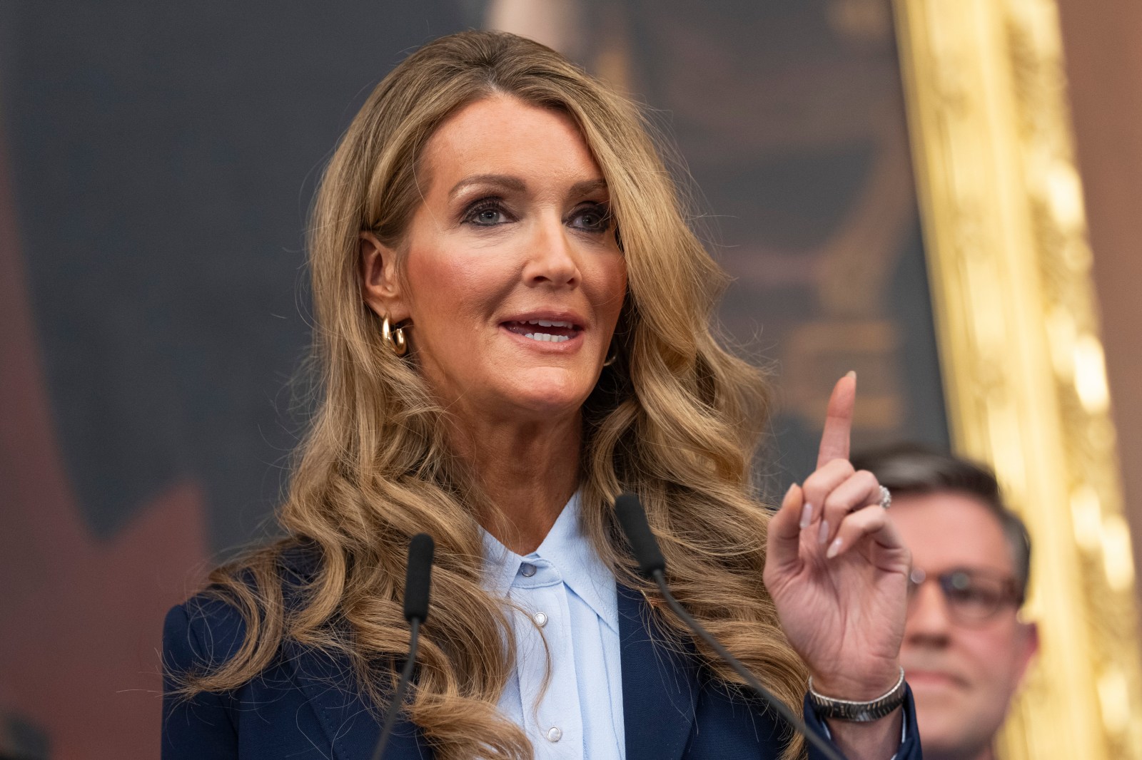 Kelly Loeffler, Administrator of the U.S. Small Business Administration (SBA) gives remarks during a press conference in the Capitol Building on Monday, October 27, 2025. The government shutdown entered its 27th day. (Photo by Aaron Schwartz/Sipa USA)(Sipa via AP Images)
