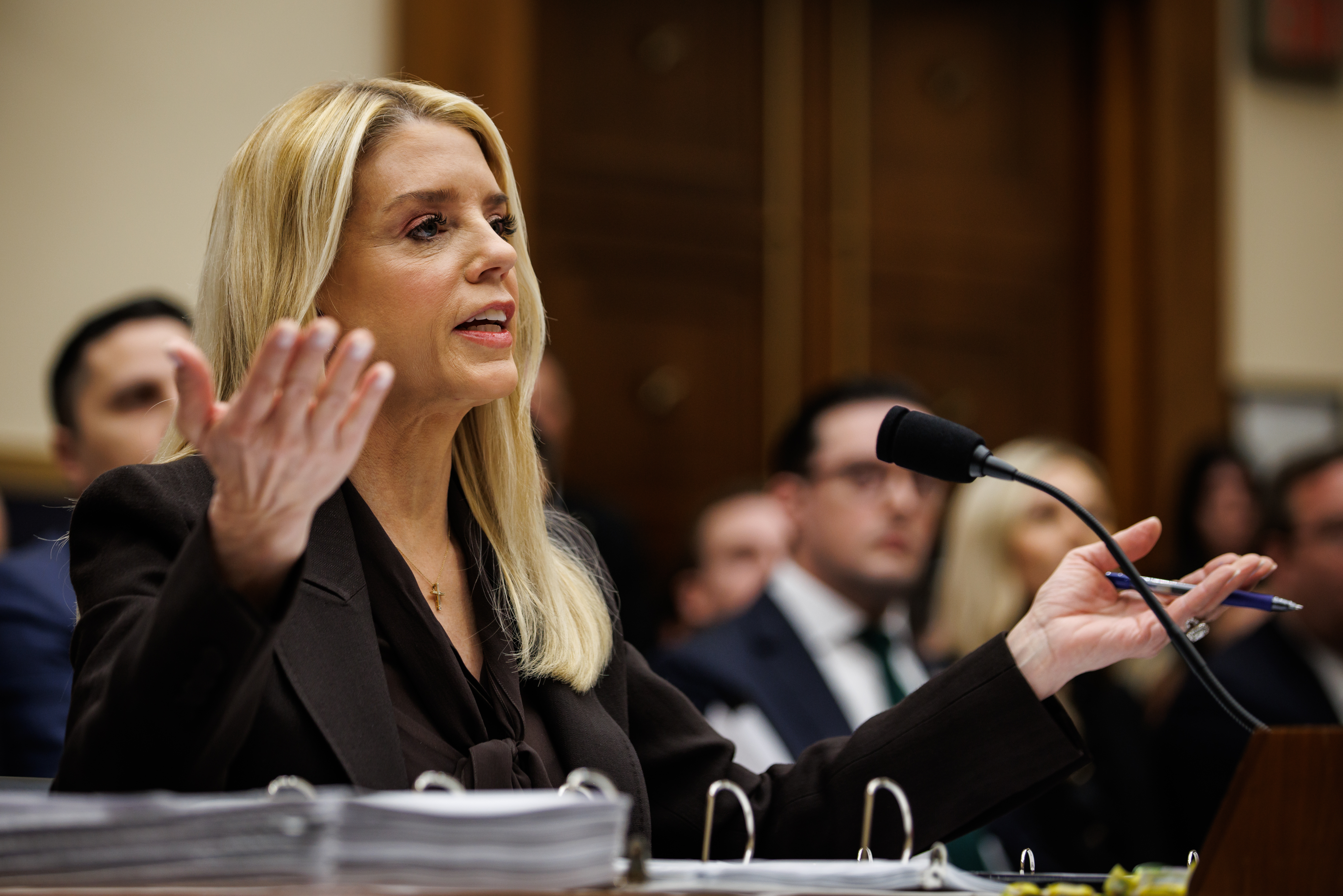 Pam Bondi Reacts to Republican Saying She's Caught 'Red-Handed' on Epstein