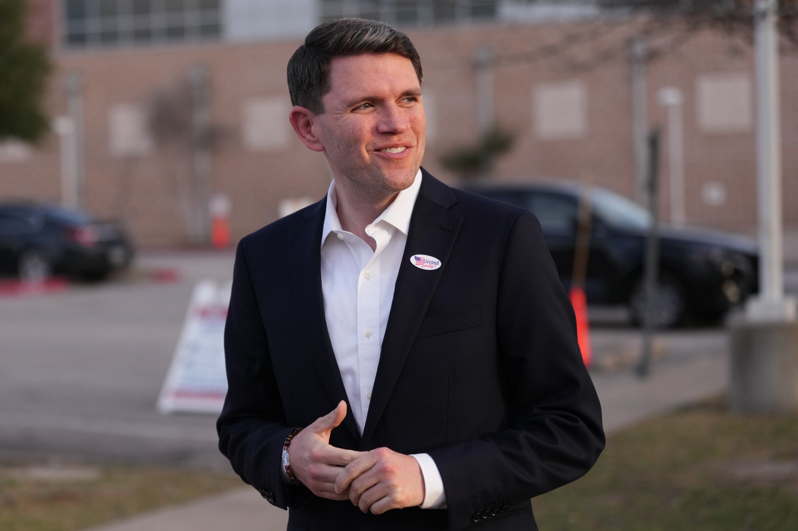 James Talarico, a Democratic candidate for the U.S. Senate speaks to media after he voted in Austin, Texas, Tuesday, February 17, 2026.