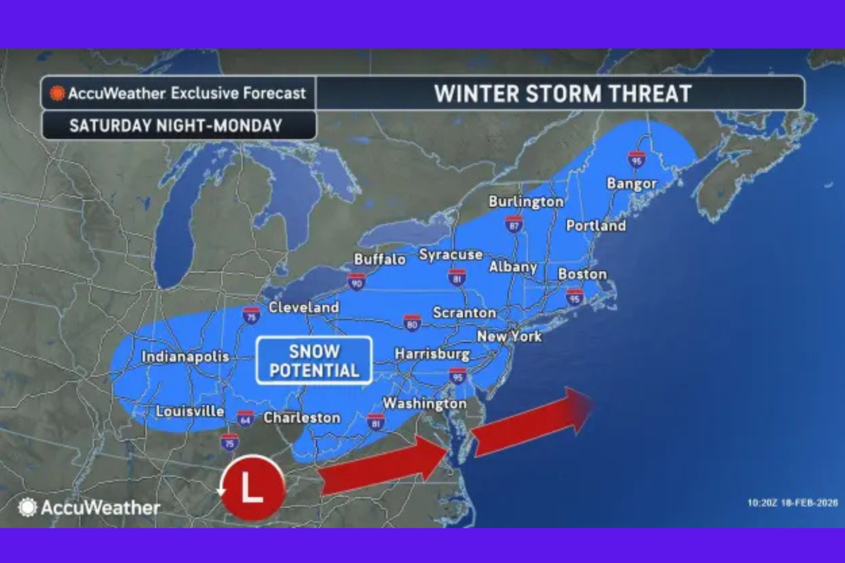 Map shows where "blockbuster snowfall" predicted for weekend