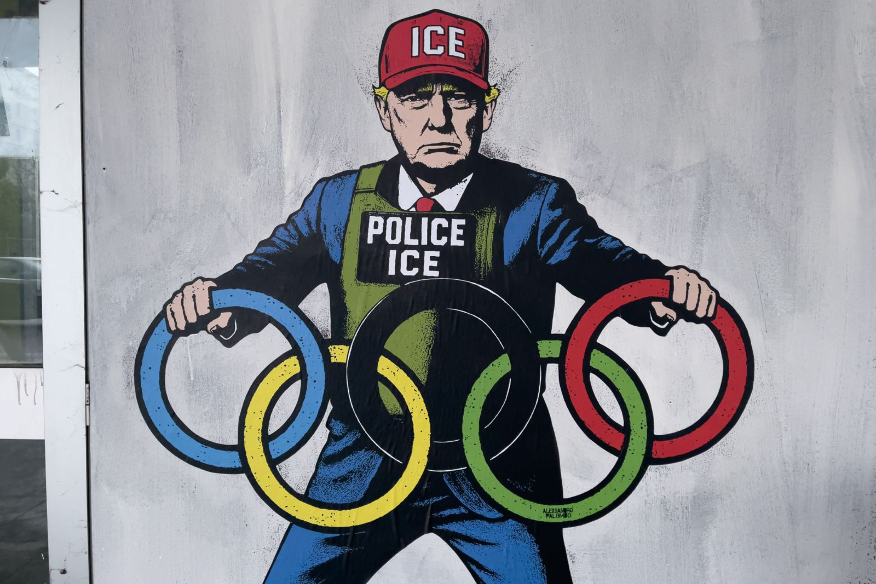 Graffiti of Donald Trump as ICE Agent Pops Up in Milan During Olympics
