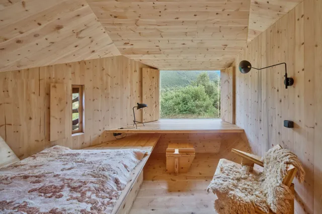 An overview of the interior of the Forestone Cabin.