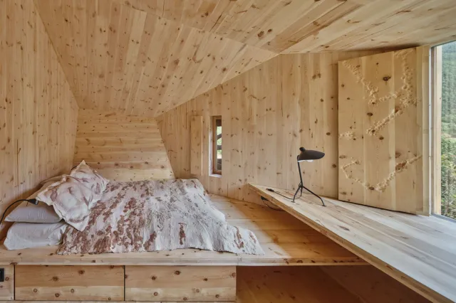 The sleeping area of the Forestone Cabin.