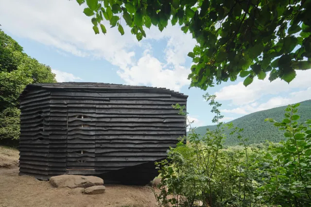 An exterior view of the Forestone Cabin.