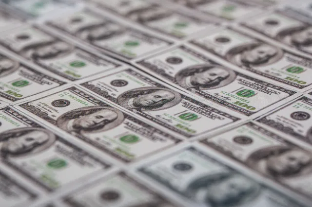 Stock image: 100 US dollar banknotes