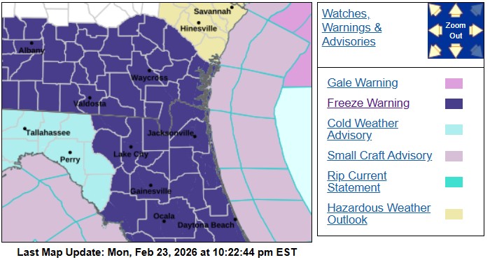 Florida Freeze Warning Map 1