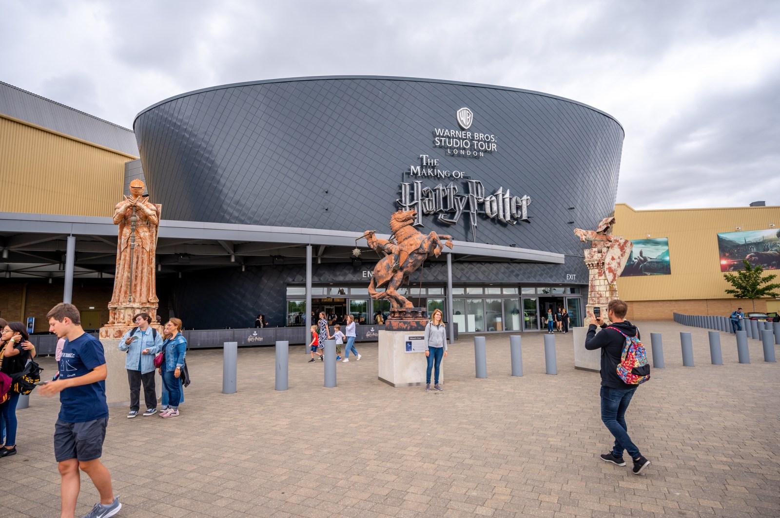 Leavesden, UK – August 23, 2022: Outside the main entrance to the Making of Harry Potter tour at Warner Bros studio.