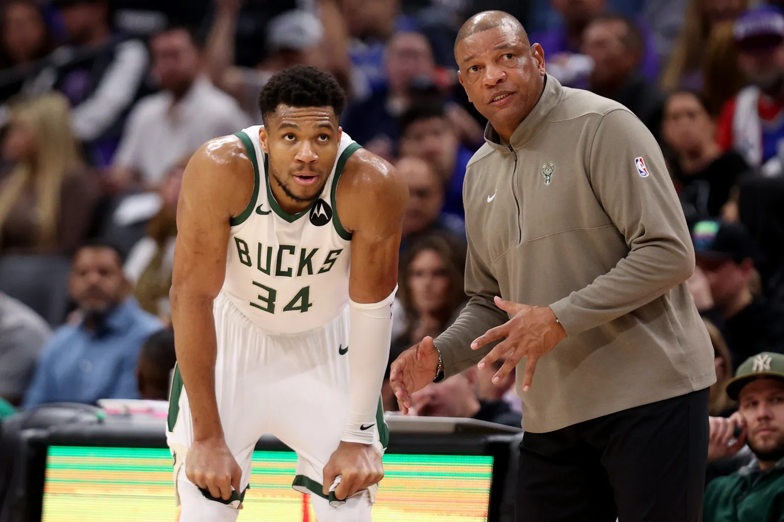 Milwaukee Bucks star Giannis Antetokounmpo with coach Doc Rivers