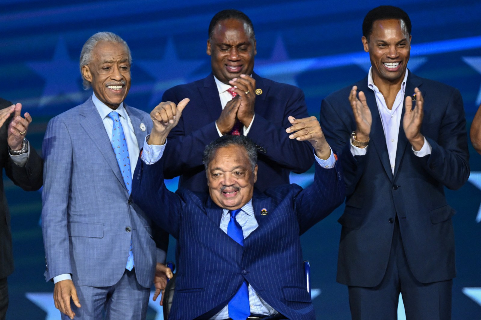US civil rights activist Jesse Jackson is honored onstage during the first day of the Democratic National Convention (DNC) at the United Center in Chicago, Illinois, on August 19, 2024.