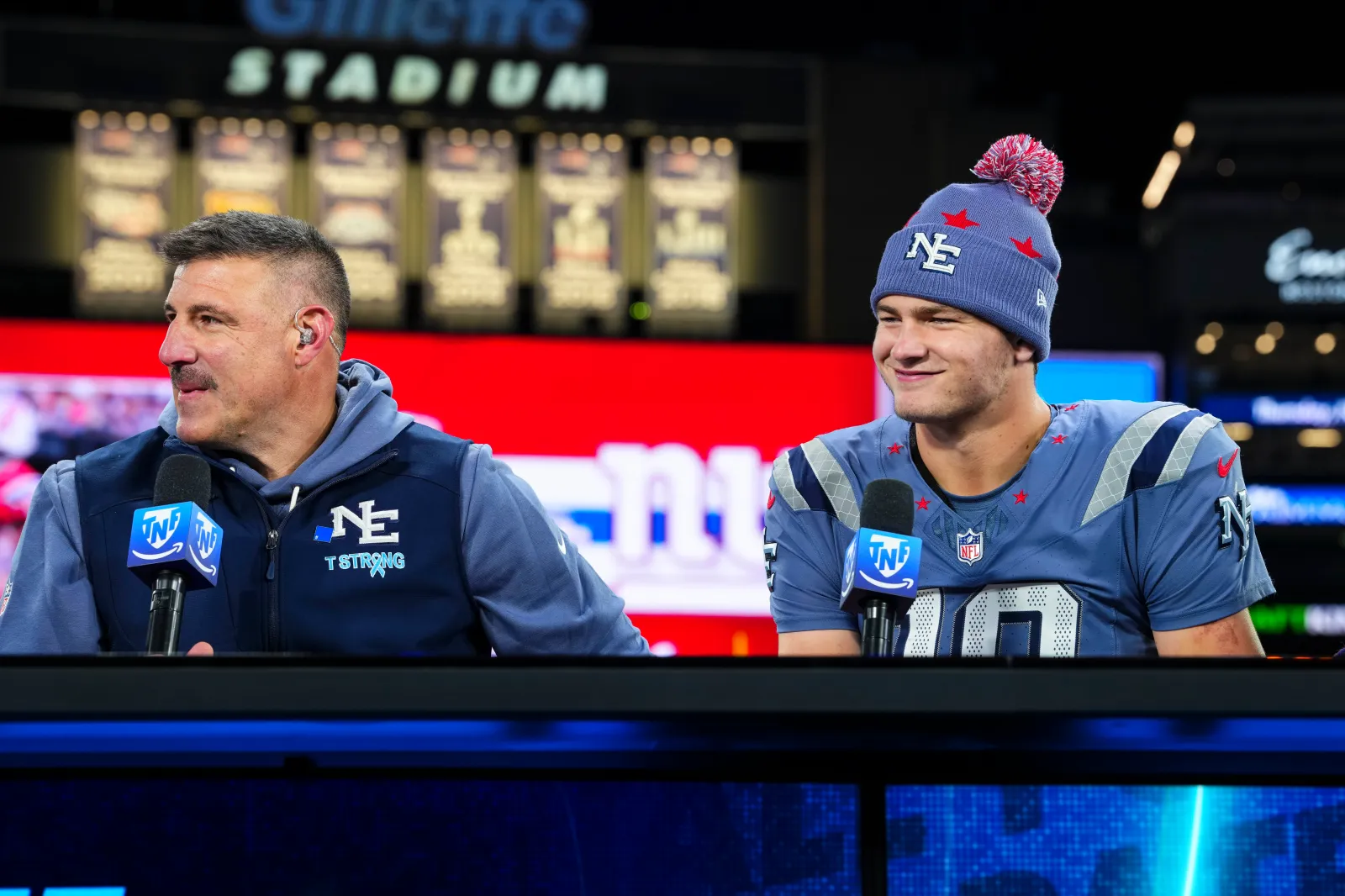 Drake Maye Celebrates Coach Mike Vrabel's NFL Coach of the Year Win