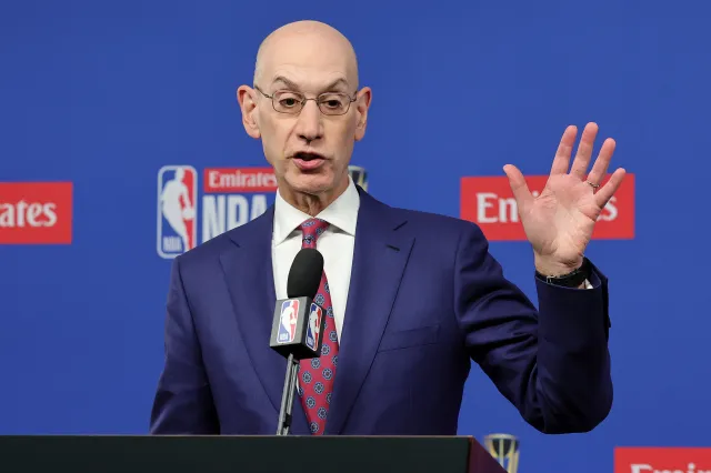 LAS VEGAS, NEVADA - DECEMBER 16: NBA Commissioner Adam Silver speaks during a news conference before the championship game of the Emirates NBA Cup between the San Antonio Spurs and the New York Knicks at T-Mobile Arena on December 16, 2025 in Las Vegas, Nevada. NOTE TO USER: User expressly acknowledges and agrees that, by downloading and or using this photograph, User is consenting to the terms and conditions of the Getty Images License Agreement. (Photo by Ethan Miller/Getty Images)