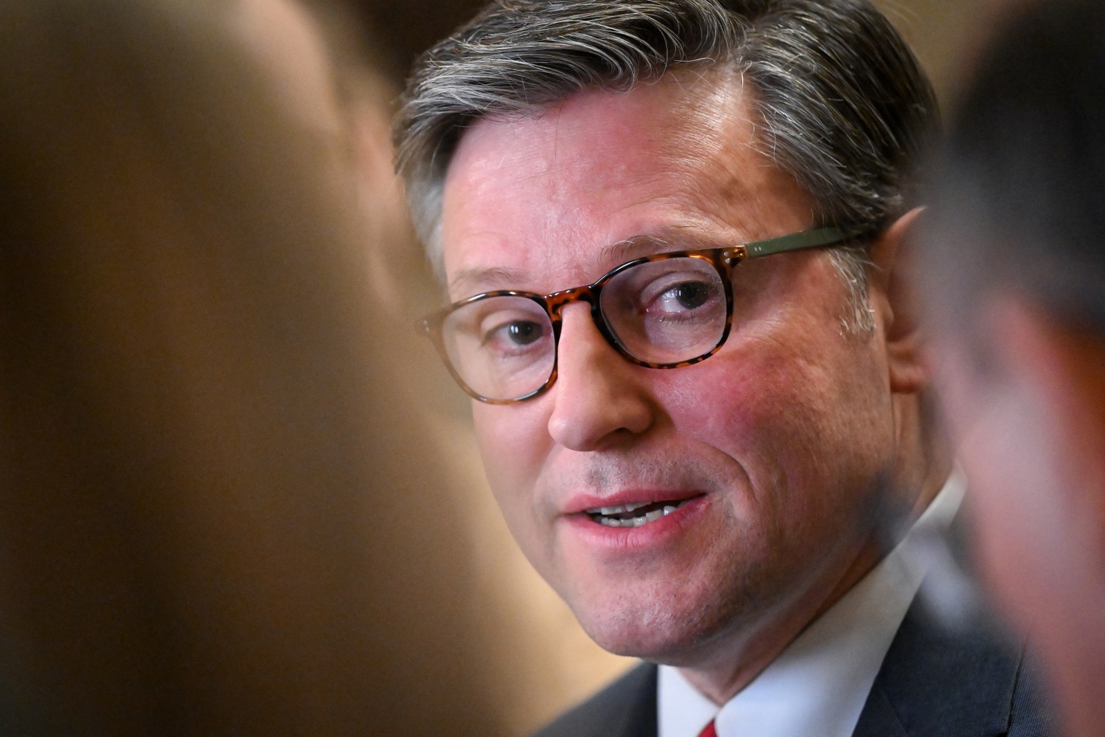 US Speaker of the House Mike Johnson, Republican from Louisiana, speaks to reporters at the US Capitol in Washington, DC, on February 3, 2026. 
