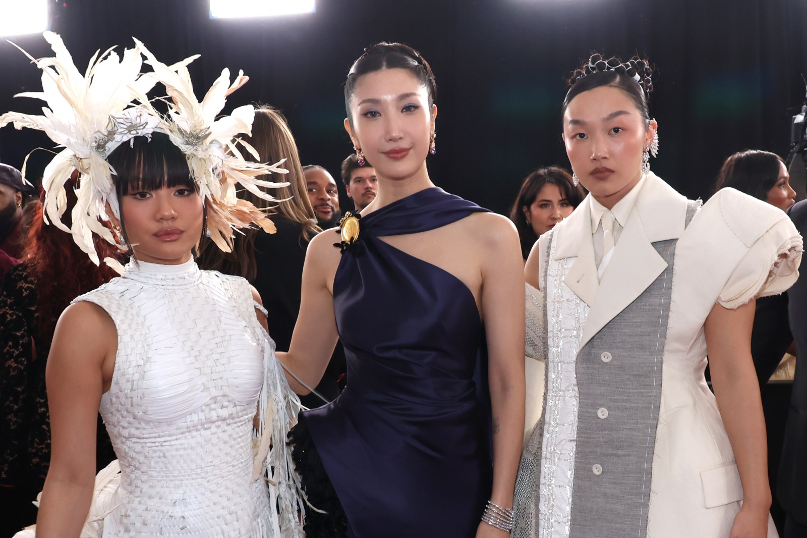 LOS ANGELES, CALIFORNIA – FEBRUARY 01: (L-R) Rei Ami, EJAE, and Audrey Nuna of HUNTR/X attend the 68th GRAMMY Awards on February 01, 2026 in Los Angeles, California. (Photo by Johnny Nunez/Getty Images for The Recording Academy)
