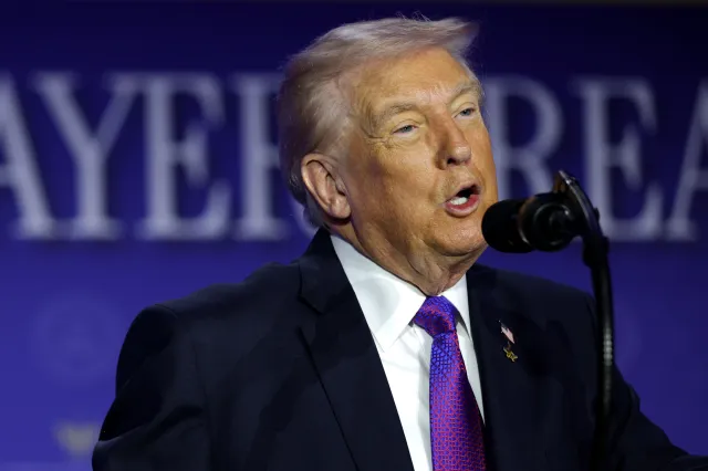 Donald Trump speaks during the 74th annual National Prayer Breakfast at the Washington Hilton on February 5, 2026 in Washington, DC.