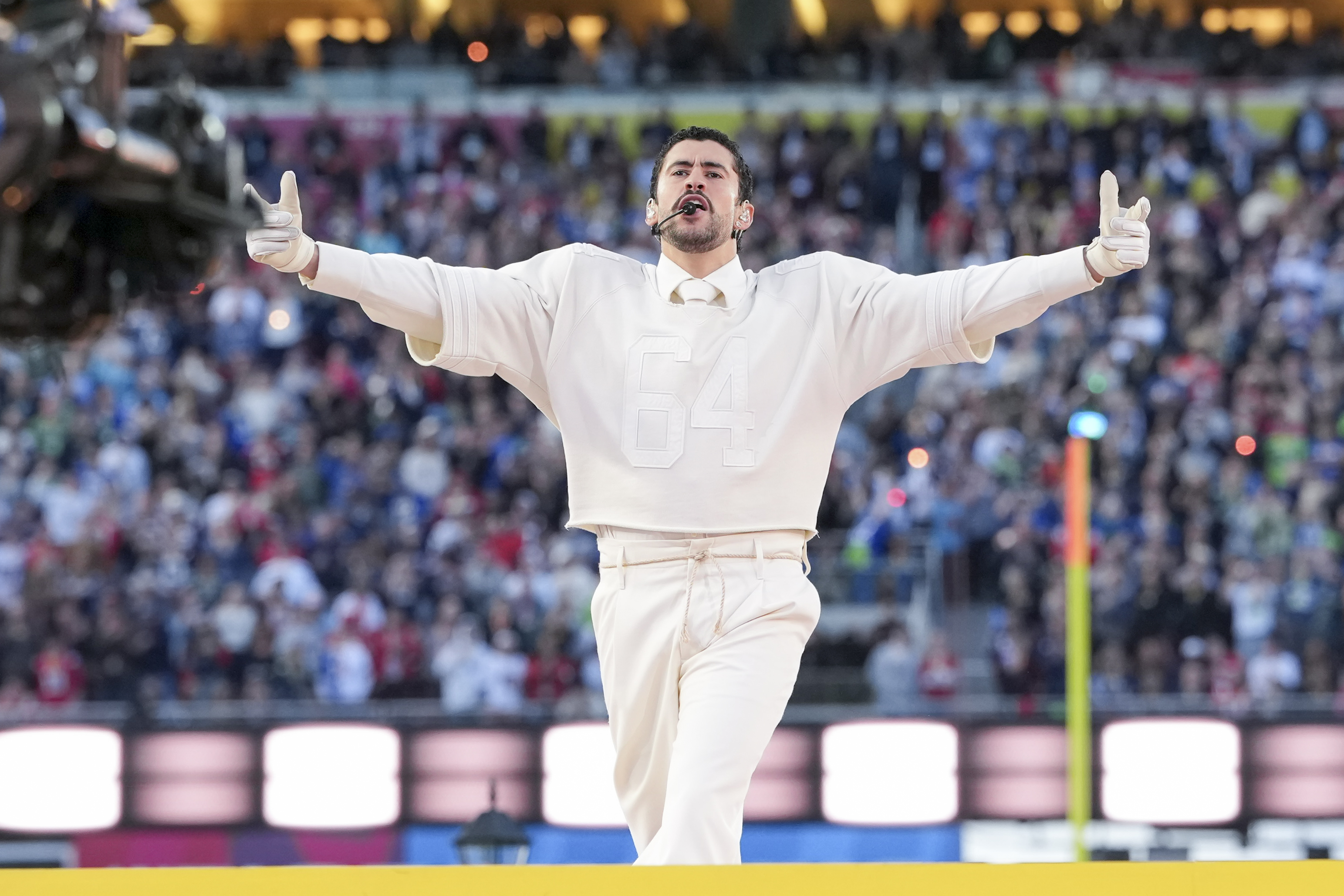 Bad Bunny's Super Bowl Interaction With NFL Commissioner Roger Goodell Goes Viral
