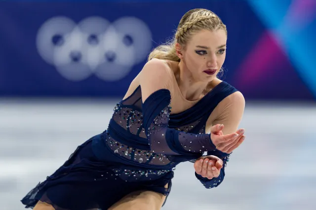 Amber Glenn of Team United States competes in Women's Single Skating - Free Skating Team Event on day two of the Milano Cortina 2026 Winter Olympic games at Milano Ice Skating Arena on February 08, 2026 in Milan, Italy.