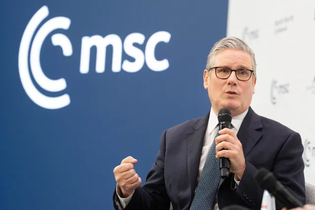 Keir Starmer takes part in a panel discussion with President of the European Commission Ursula von der Leyen and moderated by Christine Amanpour during the 62nd Munich Security Conference on February 14, 2026 in Munich, Germany.
