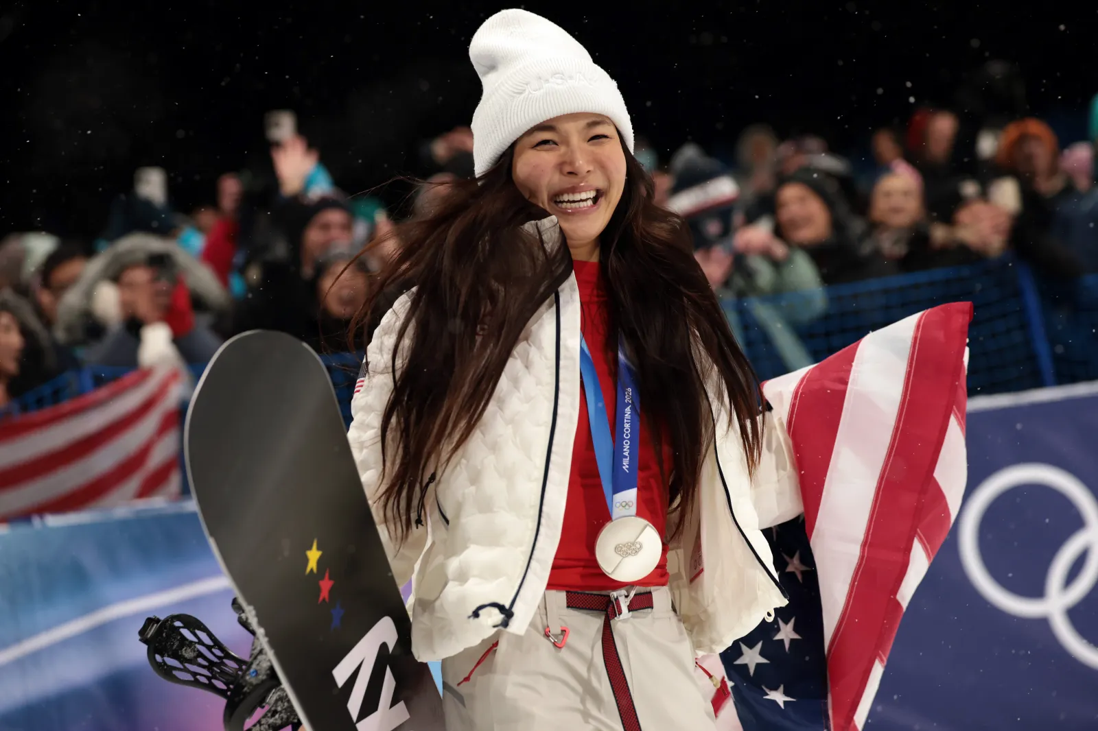 Team USA Snowboarder Chloe Kim at Winter Olympics after winning silver medal