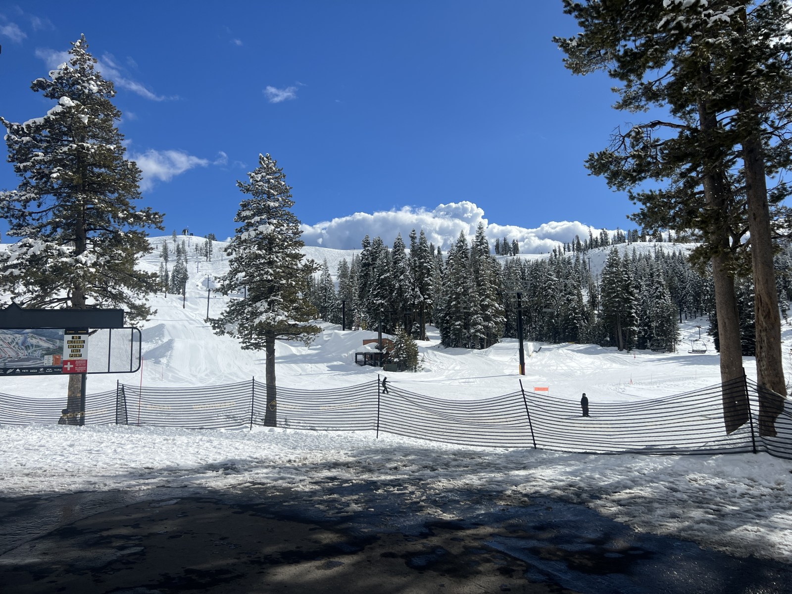 Snow on a skiing hill in the Lake Tahoe region in Truckee, California, on February 12, 2026.