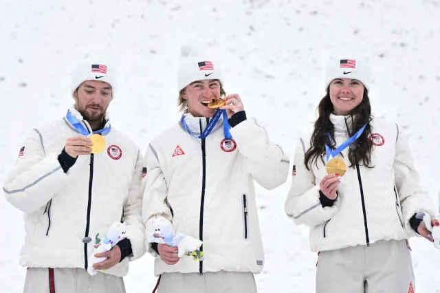 Gold medallists USA's Christopher Lillis, USA's Connor Curran and USA's Kaila Kuhn.
