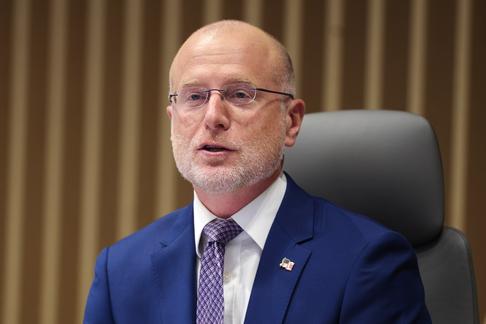 Chairman of the Federal Communications Commission (FCC) Brendan Carr participates in a FCC meeting at the Federal Communications Commission headquarters on February 18, 2026 in Washington, DC. (Photo by Kevin Dietsch/Getty Images)