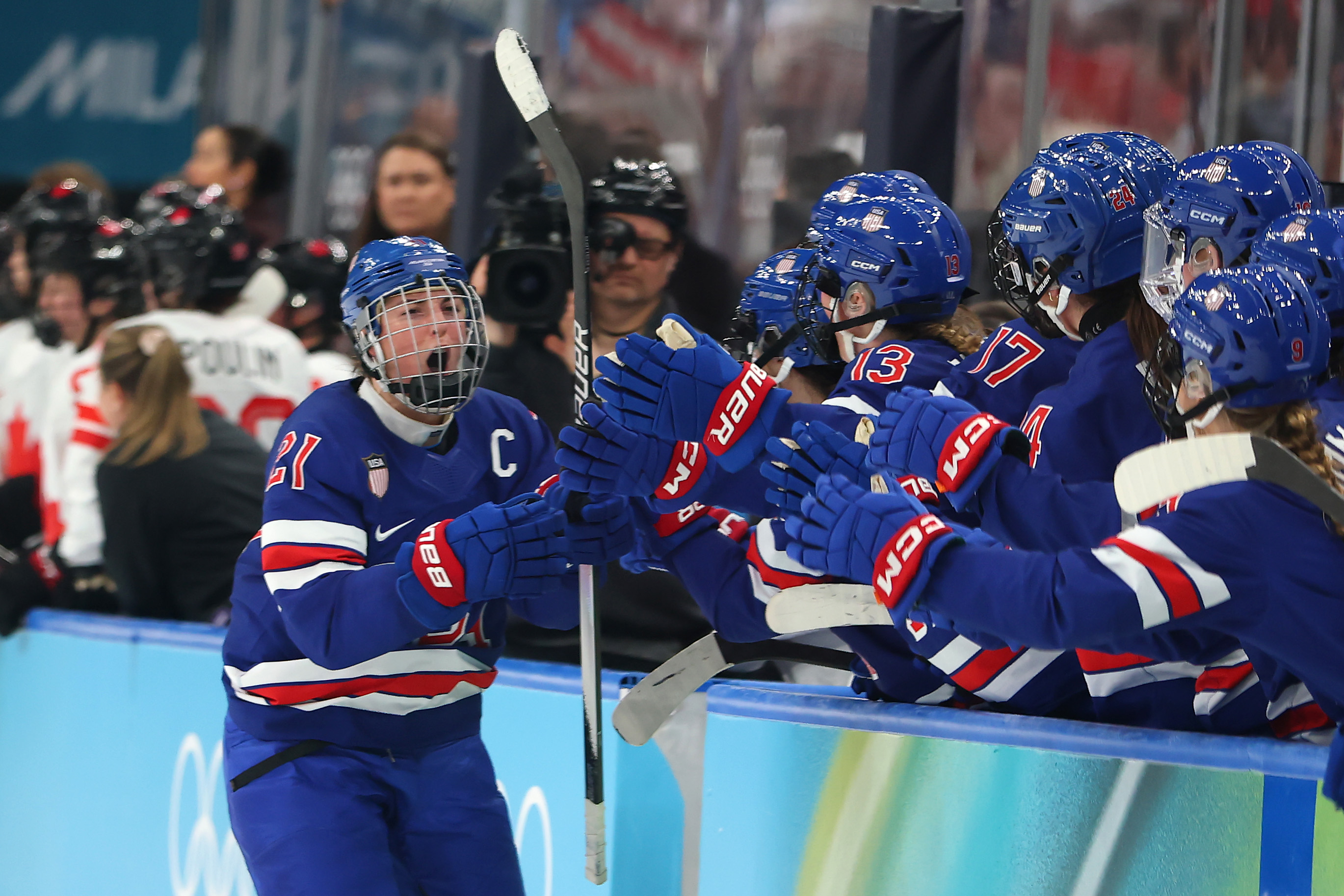 USA's Hilary Knight Reacts to Goals Record After Win Against Canada