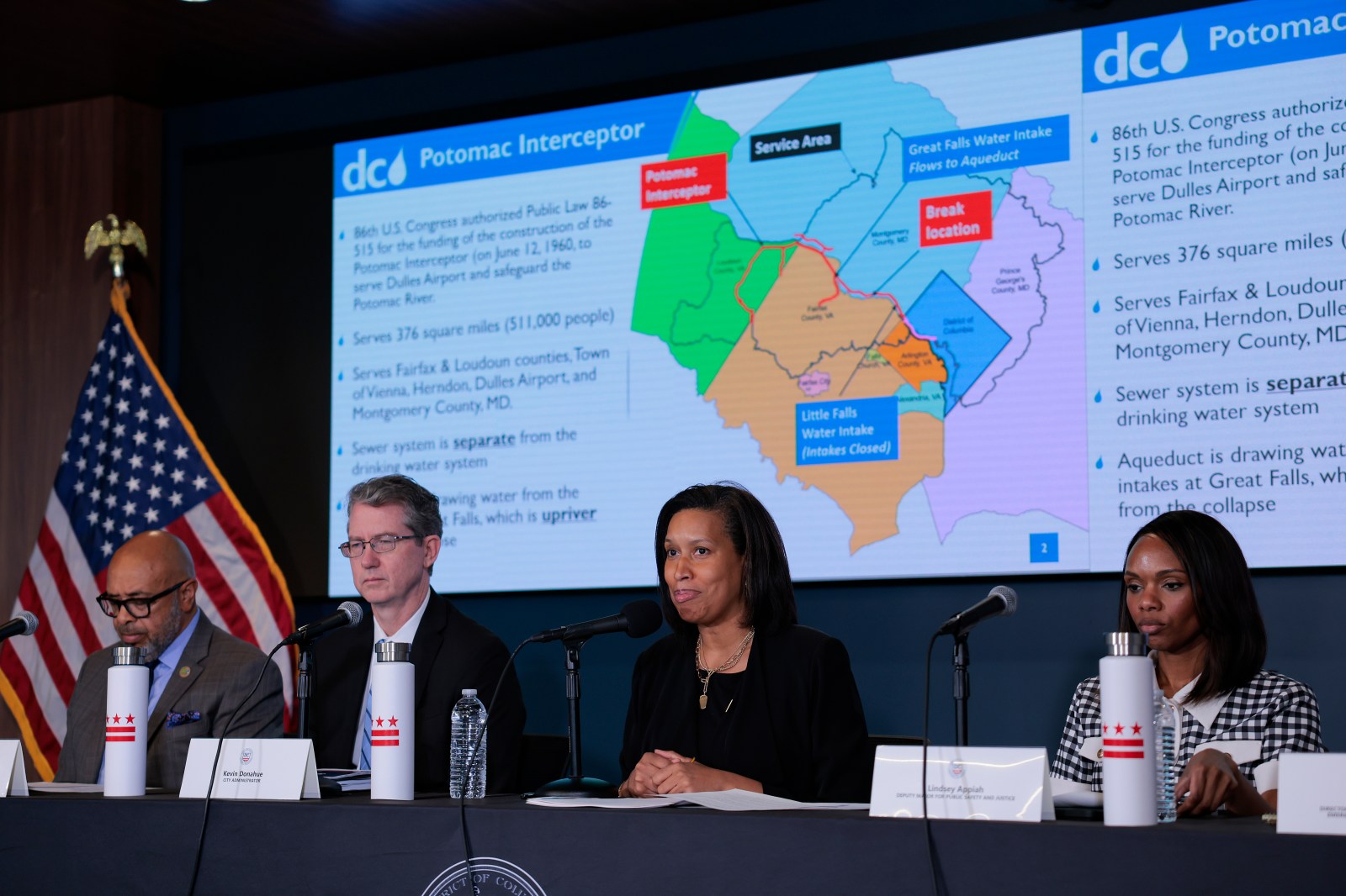 WASHINGTON DC – FEBRUARY 20: Washington, DC Mayor Muriel Bowser speaks at a news conference offering an update on the Potomac Interceptor break on February 20, 2026 in Washington, DC. This week District of Columbia Mayor Muriel Bowser declared a public emergency for the sewage spill in the Potomac River, 30 days after a section of a major pipe collapsed, unleashing millions of gallons of untreated sewage into the river. (Photo by Heather Diehl/Getty Images)