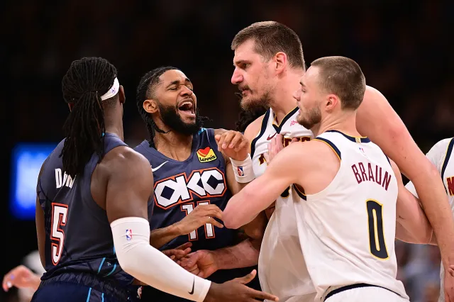 Nuggets star Nikola Jokic confronts Lu Dort during OKC game