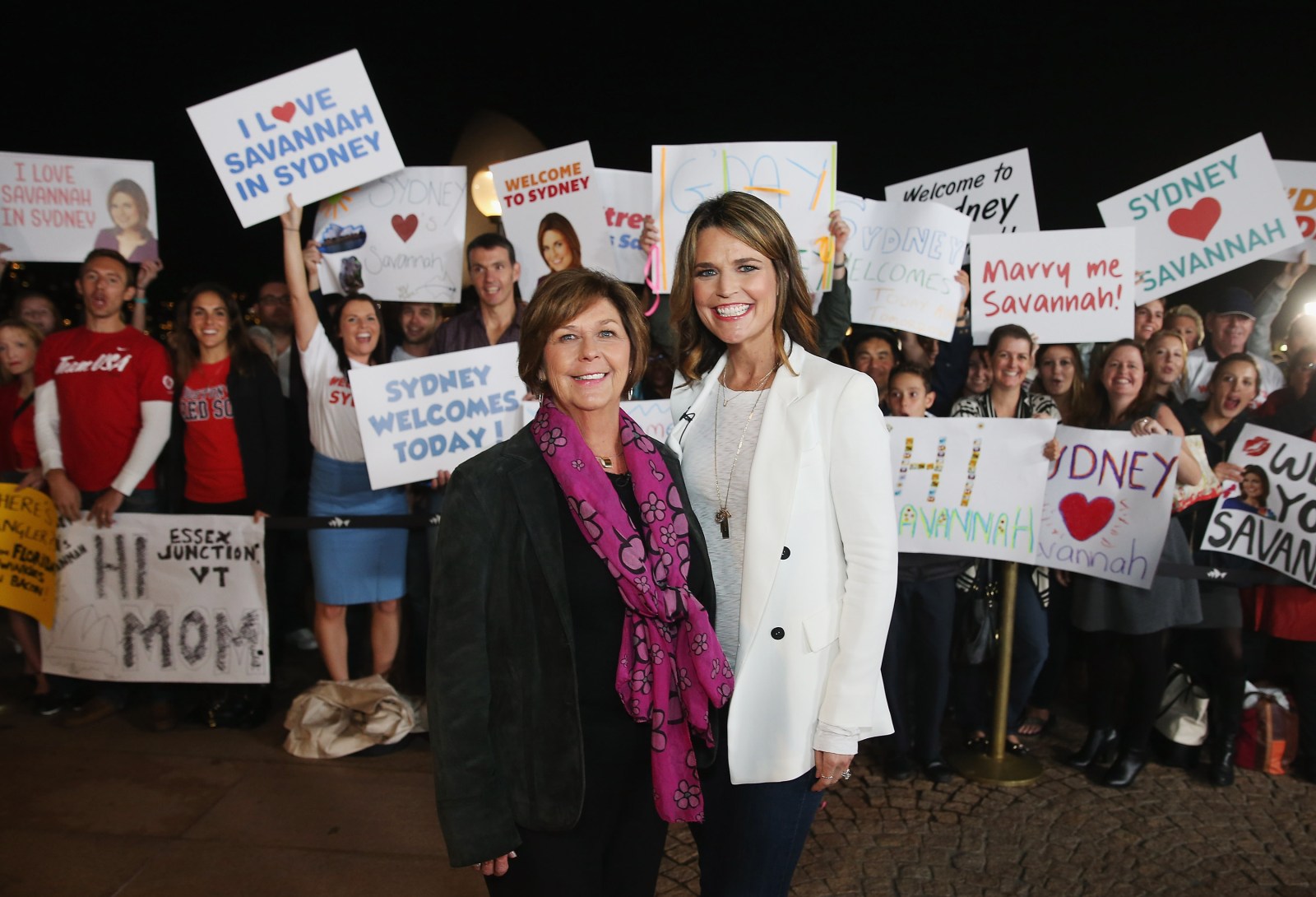 SYDNEY, AUSTRALIA – MAY 04:  Australian-born presenter, Savannah Guthrie poses alongside her mother Nancy Guthrie during a production break whilst hosting NBC’s “Today Show” live from Australia at Sydney Opera House on May 4, 2015 in Sydney, Australia.  (Photo by Don Arnold/WireImage)
