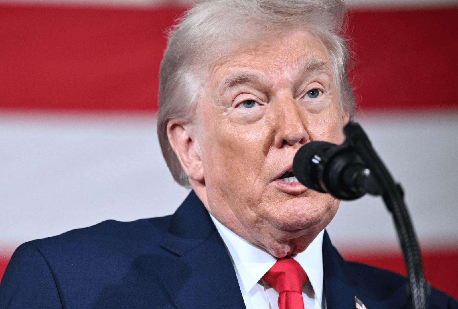 Donald Trump speaks to members of the military and their families at Fort Bragg, North Carolina on February 13, 2026.