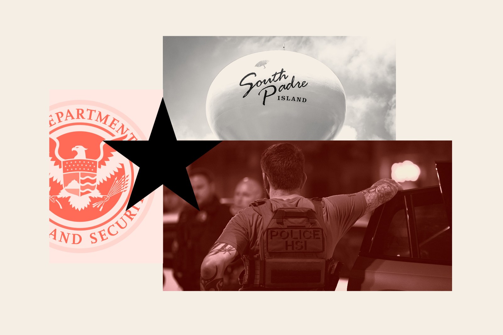 A graphic depicting U.S. Department of Homeland Security officers and South Pedro Island in Texas.