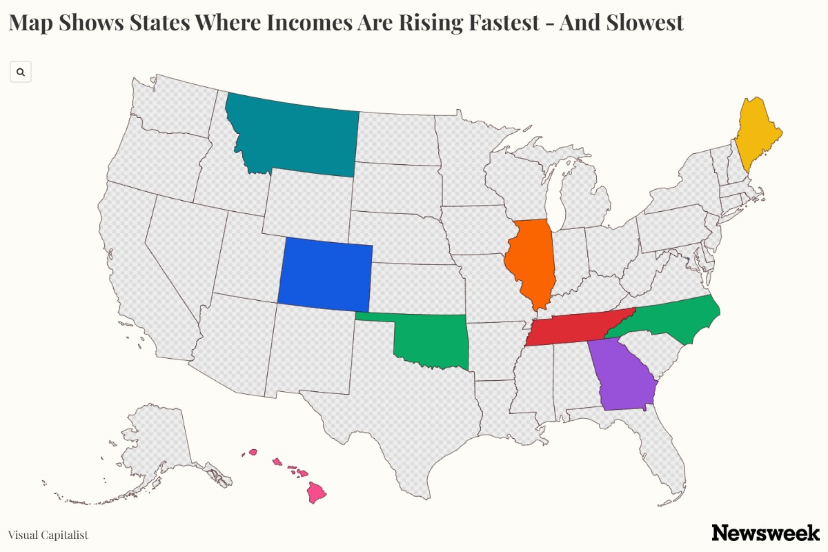 newsweek.com - Kate Plummer - Map shows states where incomes are rising fastest-and slowest