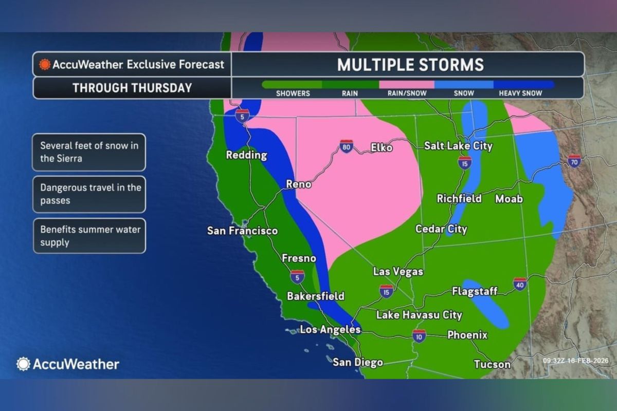 California Storm Map As Snow, Nearly Month Worth of Rain Could Hit