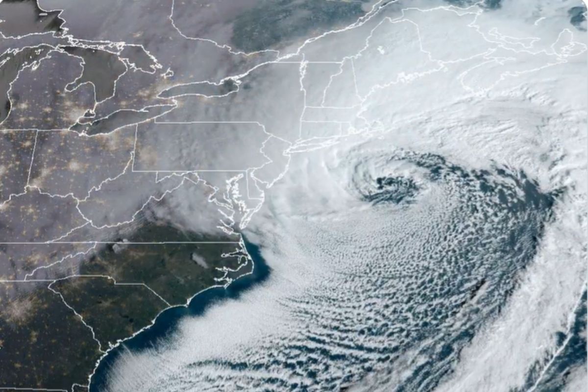 Satellite footage shows "blockbuster" nor'easter strike East Coast