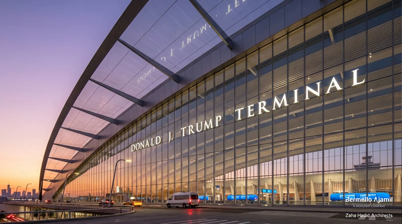 A rendering of the vast arched profile reminiscent of St. Louis’s Gateway Arch by Eero Saarinen—the same architect who designed the original main terminal of Washington Dulles International Airport.