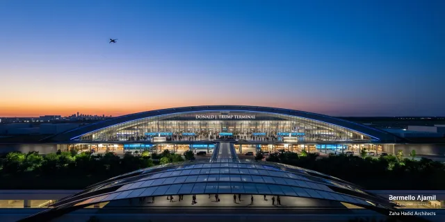 A rendering of the proposed "Donald J. Trump Terminal" at Washington Dulles International Airport