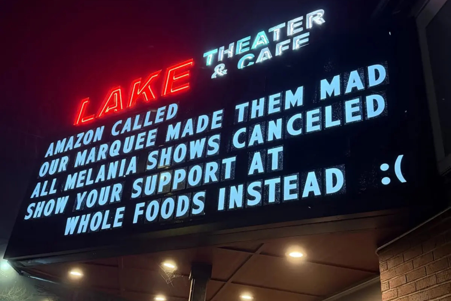 Oregon Theater Claims Amazon Pulled 'Melania' Film Over Sign It Put Up