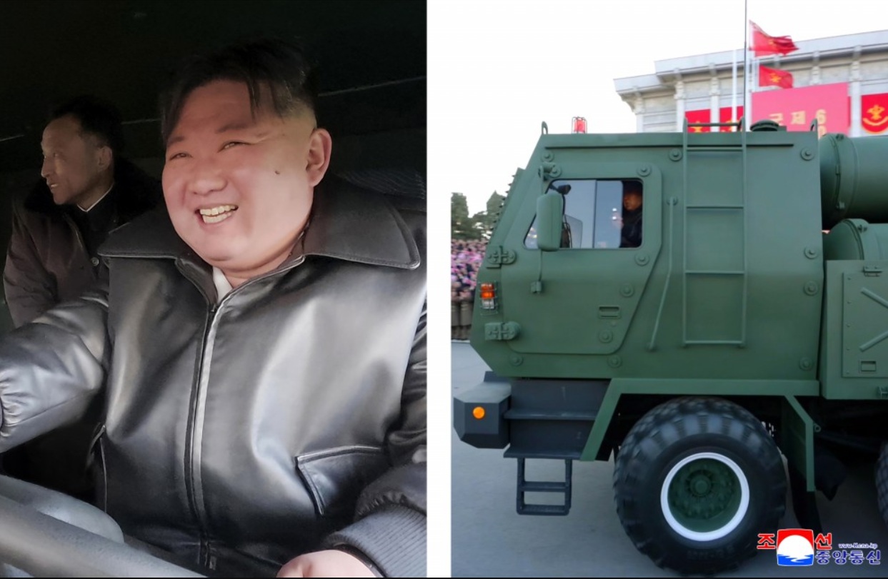 North Korean leader Kim Jong Un helps deliver a KN-25 multiple rocket launcher to the military on February 18, 2026, according to state media.